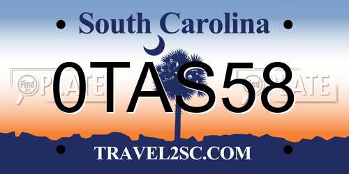 0TAS58 South Carolina License Plate