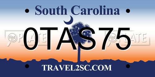 0TAS75 South Carolina License Plate