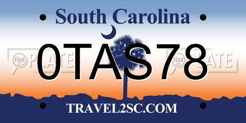 0TAS78 South Carolina License Plate