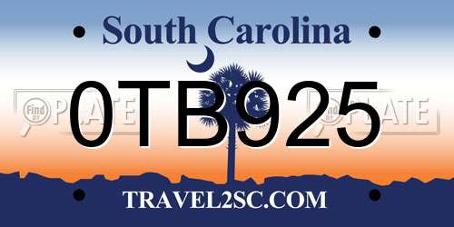 0TB925 South Carolina License Plate