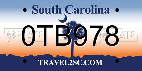 0TB978 South Carolina License Plate