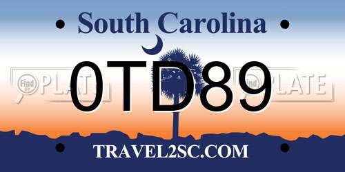 0TD89 South Carolina License Plate