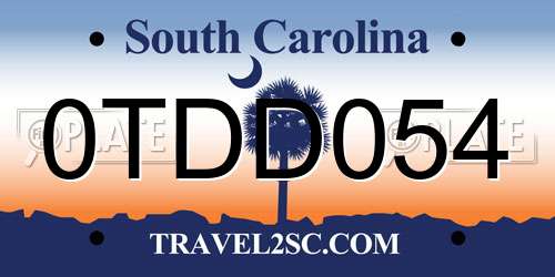 0TDD054 South Carolina License Plate