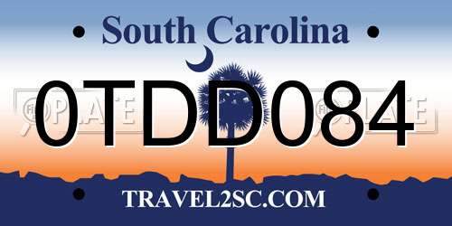 0TDD084 South Carolina License Plate