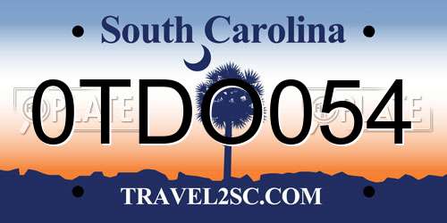 0TDO054 South Carolina License Plate