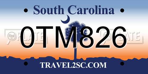 0TM826 South Carolina License Plate