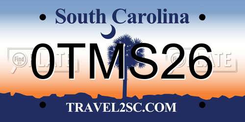 0TMS26 South Carolina License Plate