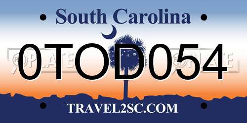 0TOD054 South Carolina License Plate