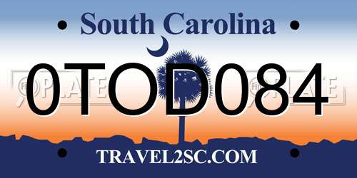 0TOD084 South Carolina License Plate