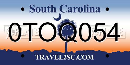 0TOQ054 South Carolina License Plate
