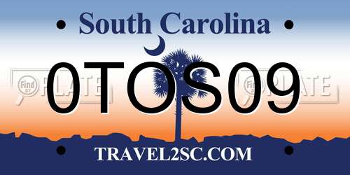 0TOS09 South Carolina License Plate