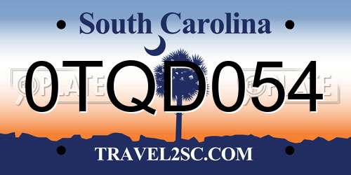 0TQD054 South Carolina License Plate