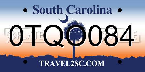 0TQO084 South Carolina License Plate