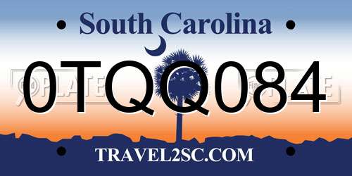 0TQQ084 South Carolina License Plate