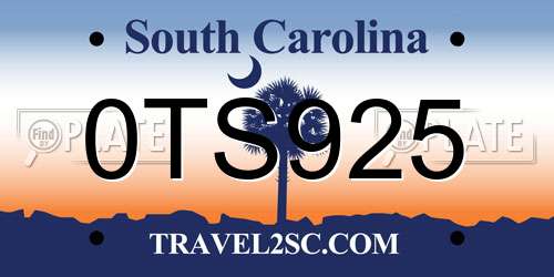 0TS925 South Carolina License Plate