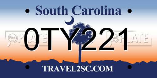 0TY221 South Carolina License Plate