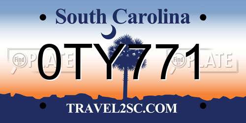 0TY771 South Carolina License Plate