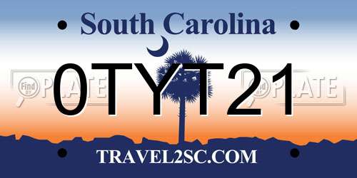 0TYT21 South Carolina License Plate