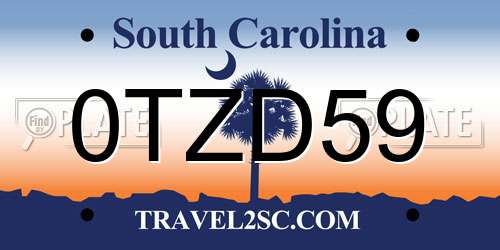 0TZD59 South Carolina License Plate