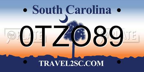0TZO89 South Carolina License Plate