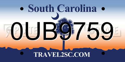 0UB9759 South Carolina License Plate