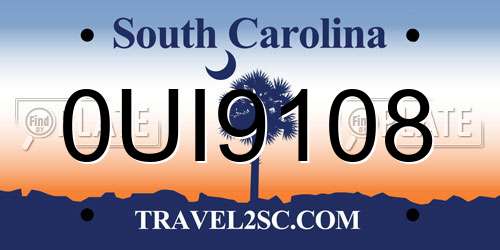 0UI9108 South Carolina License Plate