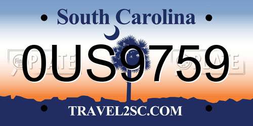 0US9759 South Carolina License Plate