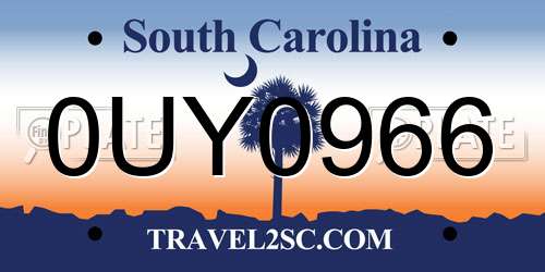 0UY0966 South Carolina License Plate