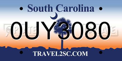 0UY3080 South Carolina License Plate