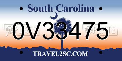 0V33475 South Carolina License Plate