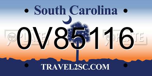 0V85116 South Carolina License Plate