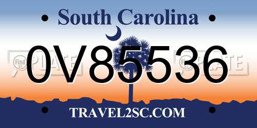 0V85536 South Carolina License Plate