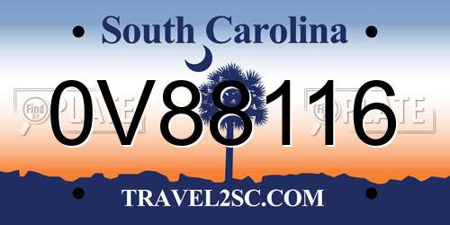 0V88116 South Carolina License Plate