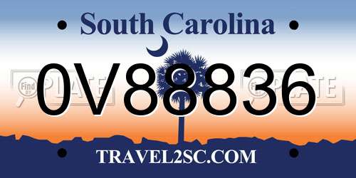 0V88836 South Carolina License Plate