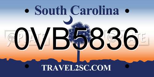 0VB5836 South Carolina License Plate