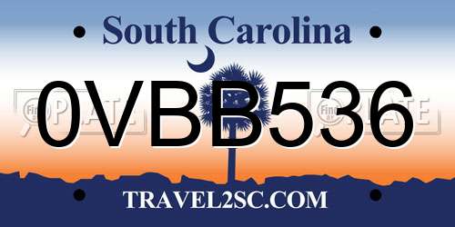 0VBB536 South Carolina License Plate