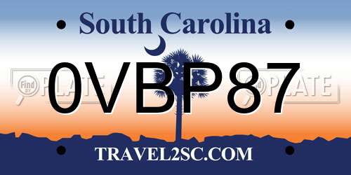 0VBP87 South Carolina License Plate