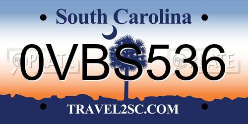 0VBS536 South Carolina License Plate