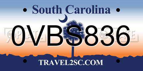 0VBS836 South Carolina License Plate