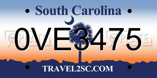0VE3475 South Carolina License Plate