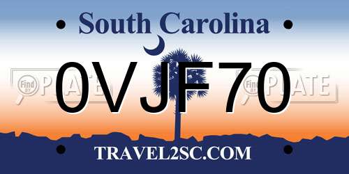 0VJF70 South Carolina License Plate