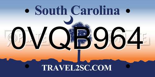 0VQB964 South Carolina License Plate