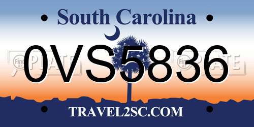 0VS5836 South Carolina License Plate