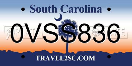 0VSS836 South Carolina License Plate