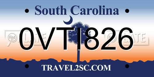 0VTI826 South Carolina License Plate