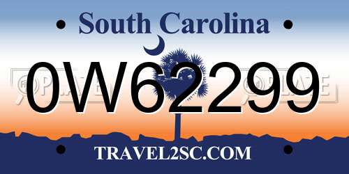 0W62299 South Carolina License Plate