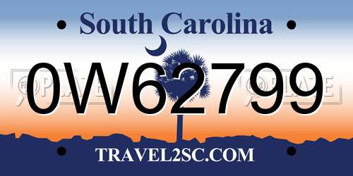 0W62799 South Carolina License Plate
