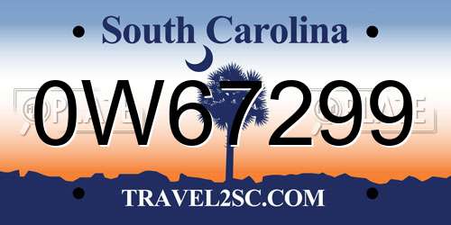 0W67299 South Carolina License Plate