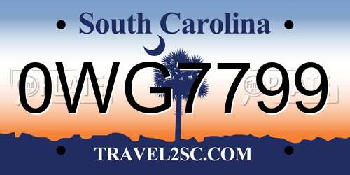 0WG7799 South Carolina License Plate