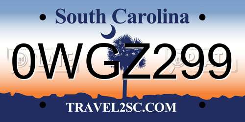 0WGZ299 South Carolina License Plate